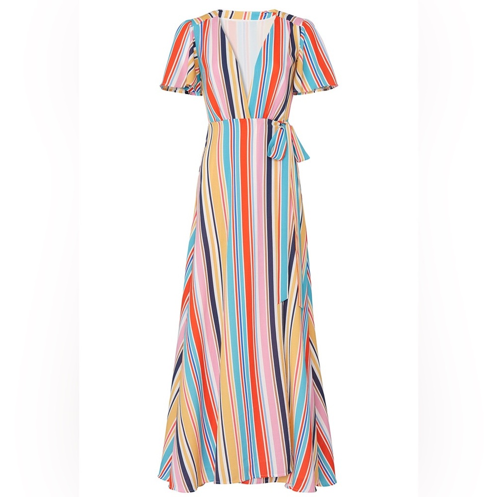 Louna Colorful Striped V-Neck wrap Dress
